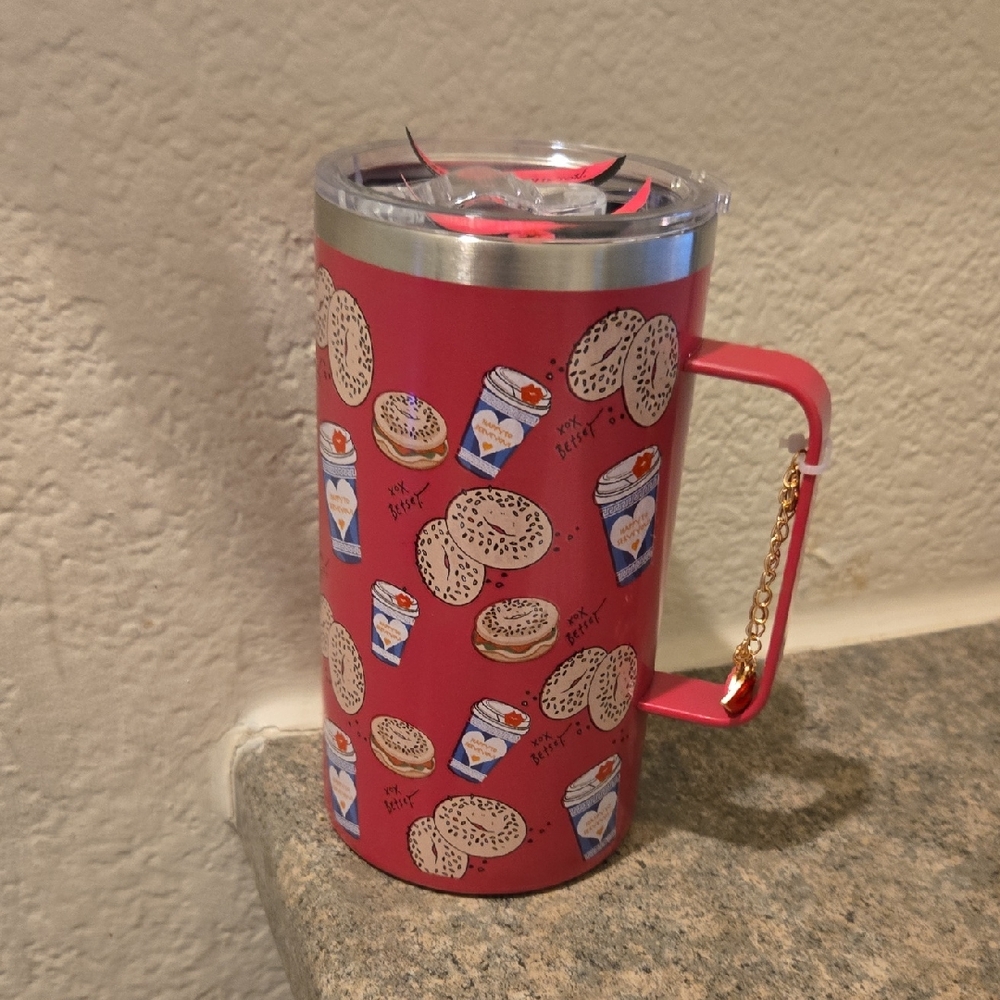 Betsey Johnson Pink Bagel and Coffee Mug 24 Oz  Nwt